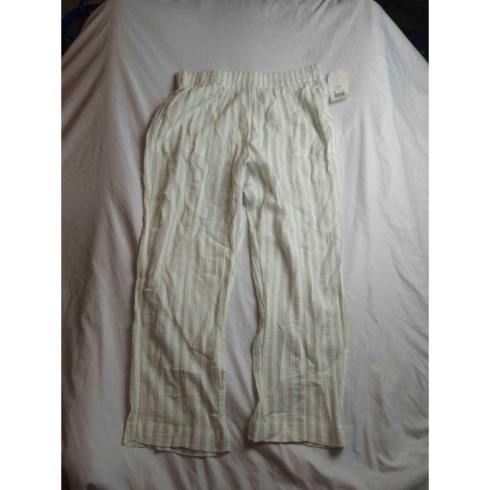 Wonderly Pull On Pants Womens Large Green Whiteβ Striped Woven Casual Loungewear